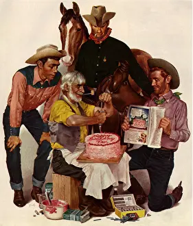 Frosting: Cowboys designing Birthday Cake