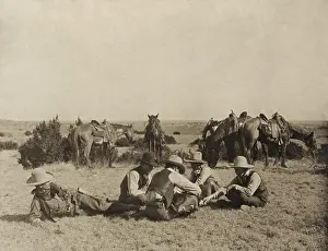 Lcgr1803: Cowboys playing mumbly peg during a break