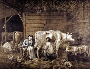 Morland: The Cowshed mezzotint after George Morland (1763-1804)