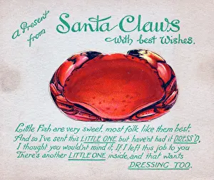 Puns: Crab with comic verse on a Christmas card