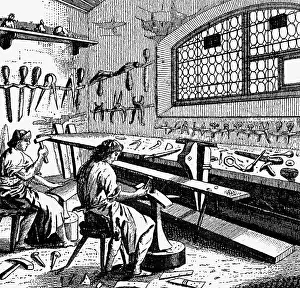 Rasp: craft / handcraft, journeymen at work in a workshop