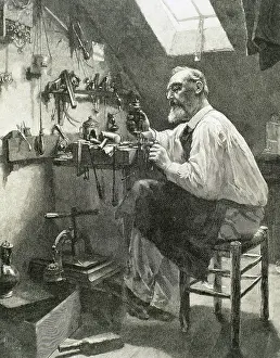 Craftsmanship: Craftsman in his workshop. Engraving. 19th century