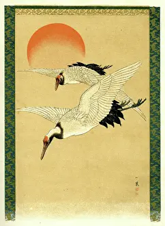 Cranes: Cranes in flight, Japanese painting