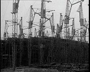 Cunarder: Cranes Stand Above the hull of Cunarder 534