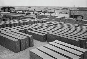 Freight: Crated fighter planes awaiting assembly at
