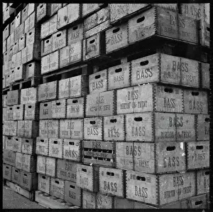 Maltings: Crates of Bass beer in storage This image is