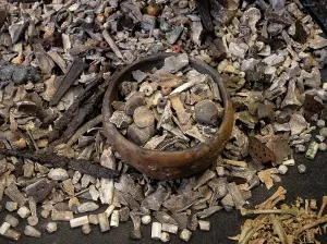 Runes: Cremated bones, Swedish History Museum, Stockholm, Sweden
