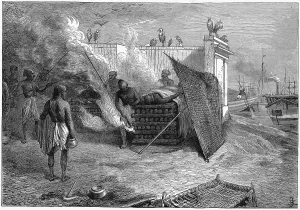 Disposal: Cremation of the dead on funeral pyres: Calcutta