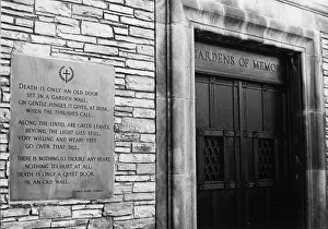 Krish: Crematorium ext. with doorway, with poem on the wall
