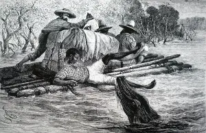 Explorers: One of Crevaux's party being attacked by a Caymen