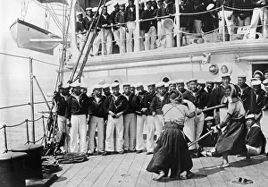 Fencing: Crew on deck of a Japanese warship, 1903
