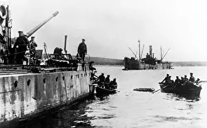 Scuttling: Crew of a German Destroyer taking to the boats