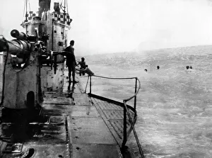 Seaman: Crew of a German submarine having a bath, 1916