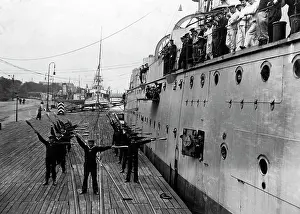 Battlecruiser: Crew members of a German warship exercising, 1916