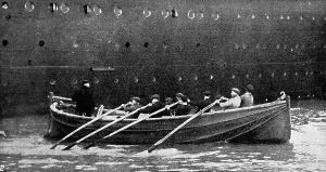 Collapsible: The Crew of Olympic rowing one of the ship's lifeboats