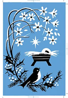 Brough: Crib with Robin on Holly Branch