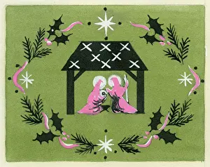Brough: Crib Scene ? with surround of holly