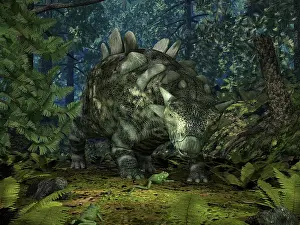 Conifer: A Crichtonsaurus crosses paths with a pair of frogs within ?