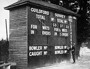 Scoreboard: Cricket Scoreboard at Guildford, Surrey 1938