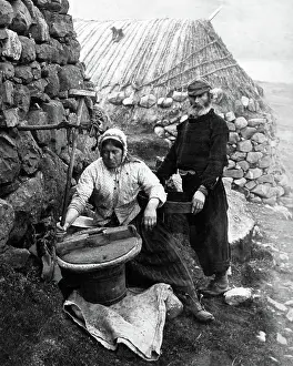 Smallholding: Crofters grinding corn, Isle of Skye, Scotland