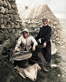 Smallholding: Crofters grinding corn, Isle of Skye, Scotland