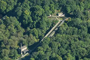 Cromford: Cromford Canal engine house, aqueduct, cottage, Derbyshire
