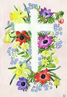 Forget: Cross with anemones, forget-me-not, etc