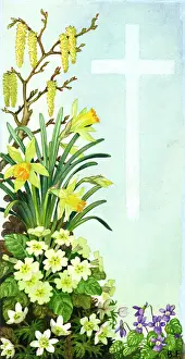 Catkins: Cross with catkins, wild daffodils, primrose