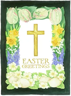 Primroses: Cross and Easter Greetings with flowers