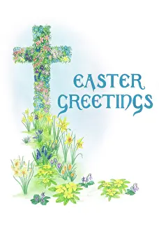 Crocuses: Cross of Flowers - with'Easter Greetings
