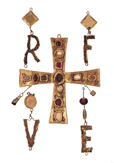 Andalusians: Cross and letters with inlay of precious stones