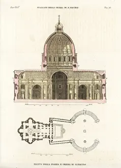 Corsi: Cross-section and plan of St. Peter's Basilica, Rome
