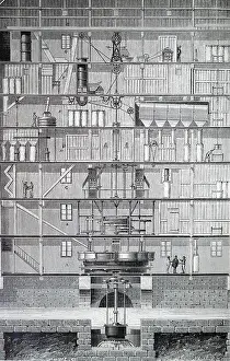 Sectional: A cross-section view of one of the flour mills at Corbeil