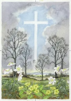 Windflowers: Cross in the sky ' with flowers & trees