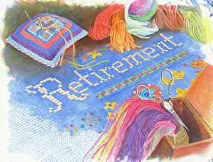 Needles: Cross stitch design with Retirement