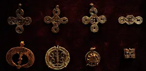 Latvia: Crosses of bronze and tin and bronze pendants. Museum of His