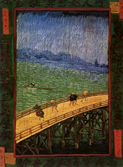 Crossing Bridge in Rain, by Van Gogh, after Hiroshige