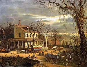 Maryland: Crossroads with Wagons, America, 19th C