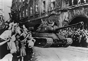 Liberating: Crowd cheering arrival of liberating Soviet troops