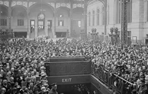Large Crowd: Crowd gathered at Pennsylvania Station awaiting