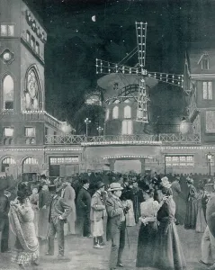 Nightclubs: Crowd outside the Moulin Rouge, Paris