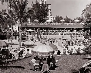 Cabana: Crowd of People Vacationers Around Beach and Swimming