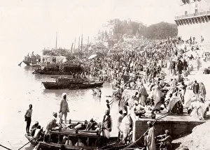 Ganges: Crowd along the River Ganges, Benares, Varanasi, India