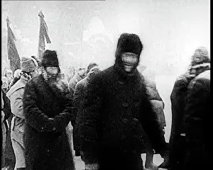 Crowds of Russian People Walking in the Snow