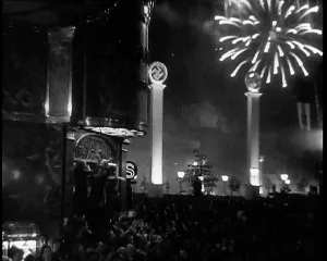 Atop: Crowds Standing in Pariser Platz, Berlin, Decorated