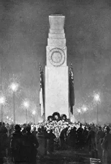 Tributes: Crowds visiting the Cenotaph at night, November 1920