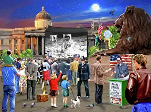 The Kevin Walsh Nostalgia Collection: Crowds watch Moon Landing on giant screen, Trafalgar Square