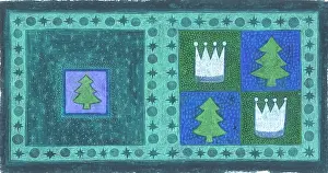 Starry: Crowns & Christmas Trees on green background