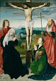 Oil On Wood: THE CRUCIFIXION, by Gerard David, 1495, Netherlandish