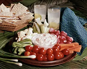 Celery: Crudites Dip Vegetables Crackers Lemonade